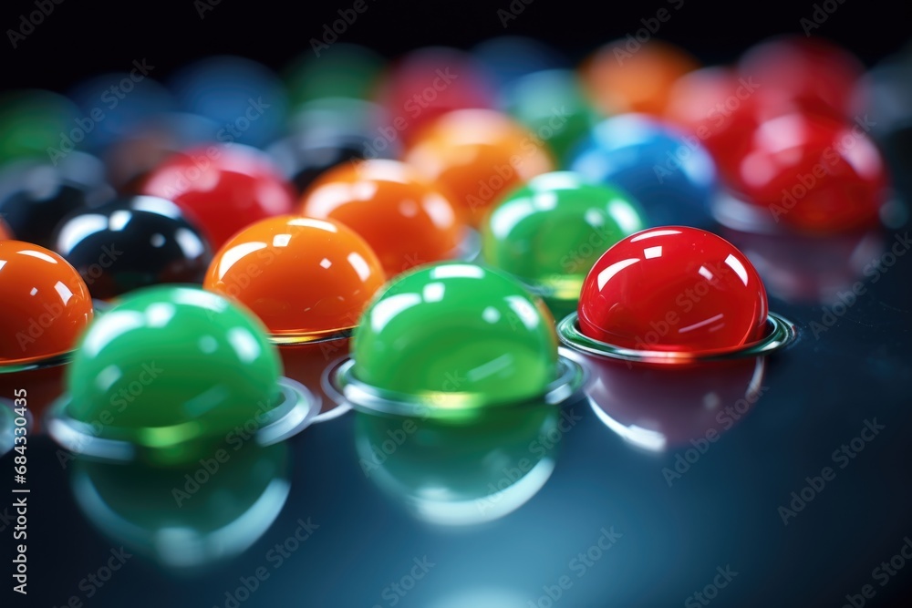 Poster a close-up view of a bunch of colorful balls. this vibrant image can be used for various creative pr