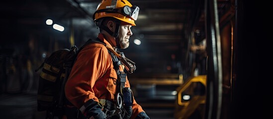 A rope access NDT inspector doing maintenance inspection at a Perth mine site wearing safety gear. - obrazy, fototapety, plakaty
