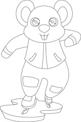 Mouse Ice skating Ice skates Winter sports Animal Vector Graphic Art Illustration