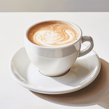 freshly made cup of cappuccino, in a plain white cup and saucer, generative ai © wayne