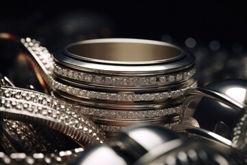 A detailed close-up view of a collection of rings. 