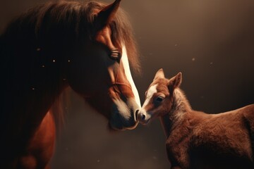 A heartwarming image of a horse and its foal standing closely together. 