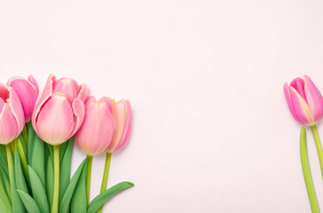 Pink tulips in a isolated pink pastel background. With copy space for text. Generative AI