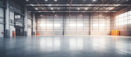 A freshly built warehouse with empty interior and ready loading docks. - obrazy, fototapety, plakaty