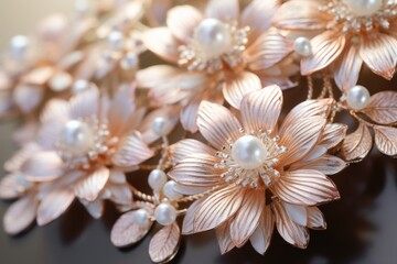 A close-up view of a beautiful bunch of flowers adorned with delicate pearls. This image is perfect for adding an elegant touch to any project or design.