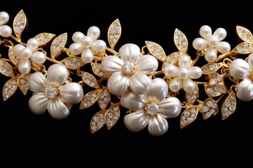 A detailed close up of a flower and leaf brooch. This elegant accessory can be used to add a touch of sophistication to any outfit. - obrazy, fototapety, plakaty