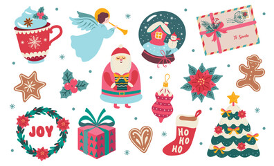 Christmas vector set. Illustration. Digital stickers