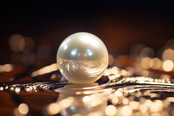 A white pearl sitting on top of a table. This elegant and timeless image can be used for various purposes.