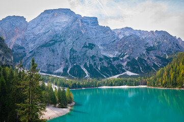 Blue alpine lake in the Dolomites