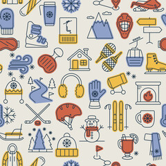 Winter active recreation and sports vector pattern