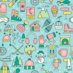 Winter active recreation and sports vector pattern