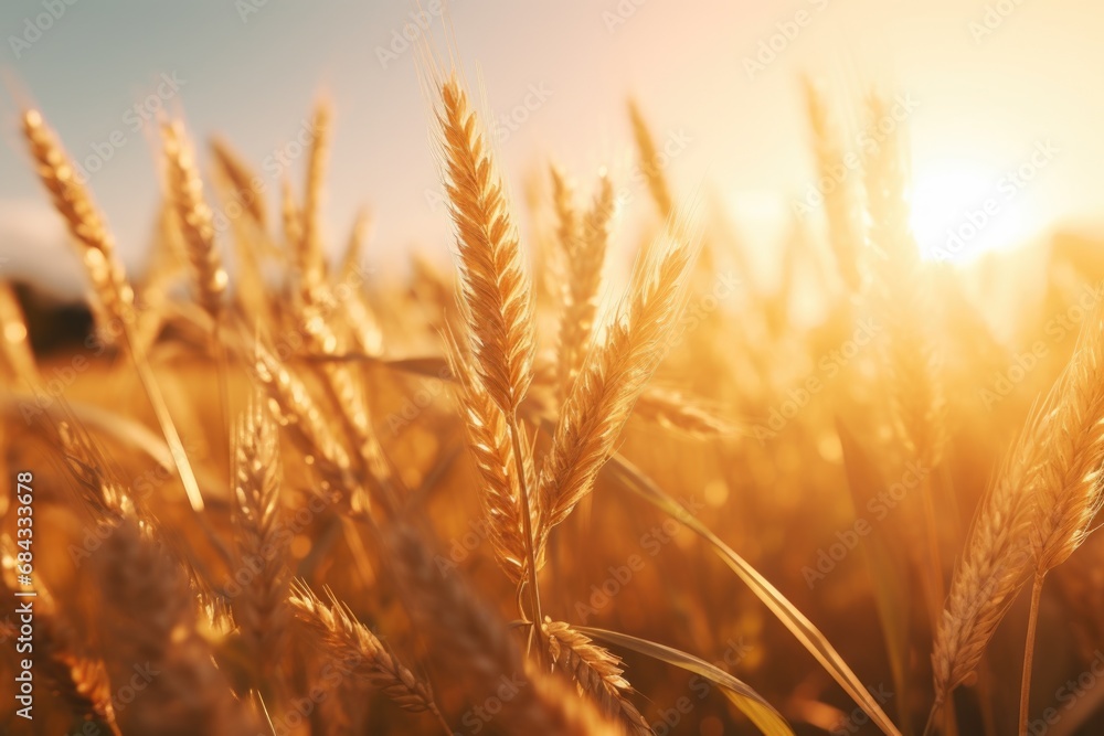 Aufkleber a stunning image of a field of wheat with the sun setting in the background.
