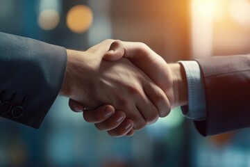 Two people shaking hands in a close-up view. Suitable for business, partnership, and collaboration concepts.
