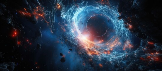 3D rendering of a deep space formation with universes inside a wormhole, for science fiction or interstellar backgrounds.