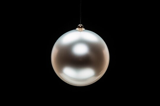 A white Christmas ornament hanging from a black ceiling. This image can be used for holiday decorations and festive themes.