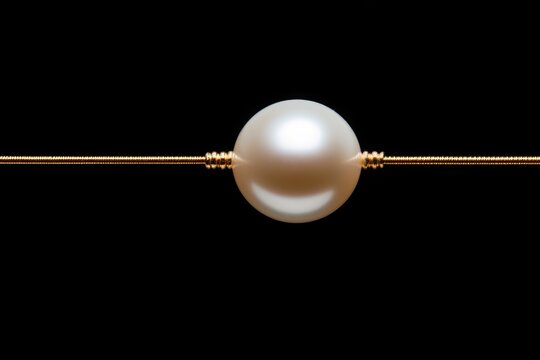 A white pearl is showcased on a gold chain against a black background. This elegant image can be used for jewelry advertisements or fashion editorials.