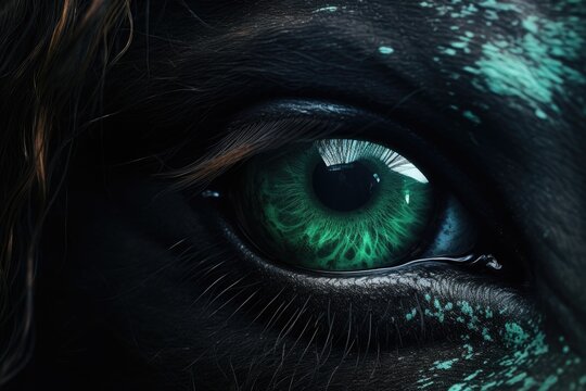 A detailed close up of a horse's green eye. Perfect for animal lovers and equine enthusiasts.