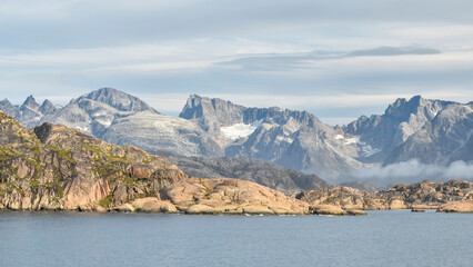 The beautifully stark coastline of Prince Christian Sound, Greenland, much of the glaciers in the area having receded, allowing plant life to take hold.