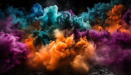 Fototapeta na wymiar Vibrant Multicolored Powder Explosions Creating Mesmerizing Patterns on Captivating Black Background