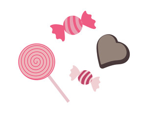 Simple sweets set. Valentines day concept. Vector illustration in flat style for web design, banner, flyer, invitation, card.