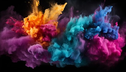 Colorful Powder Explosions on Black Background &acirc;&euro;&ldquo; Dynamic Visuals for Design and Creative Projects