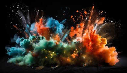Vibrant Colored Powder Explosions on Captivating Black Background - High-Quality Stock Photo