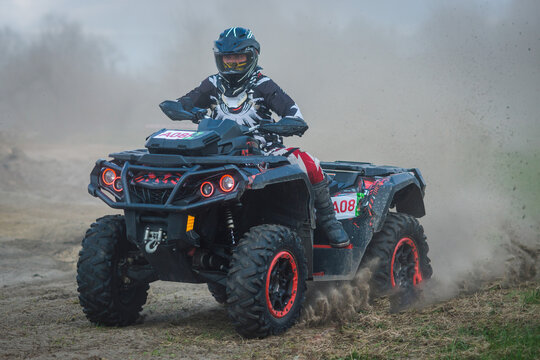 ATV, UTV, buggy, 4x4 off-road vehicle in mud and dust. Extreme, adrenalin