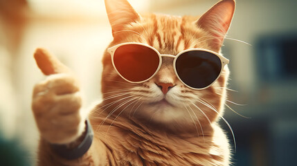 Cat wearing sunglasses and giving thumb up - Powered by Adobe