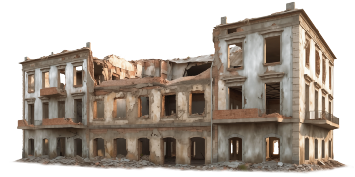 Destroyed building complex transparent isolated png