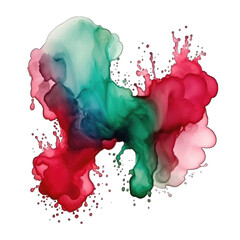 Watercolor paint Christmas red and green ink splashes - abstract ink - isolated on transparent background