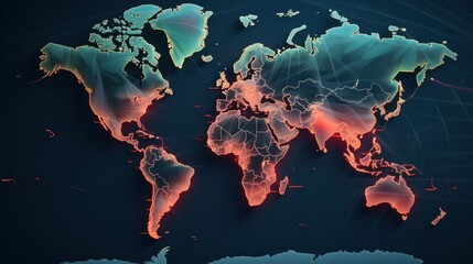 A map of the world on a dark background