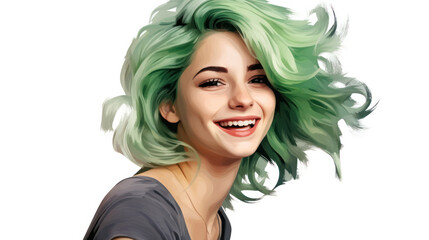 Beauty Fashion Model Girl with Colorful Dyed Hair. Girl with perfect Makeup and Hairstyle. Model with perfect Healthy Dyed Hair. Green Hair
