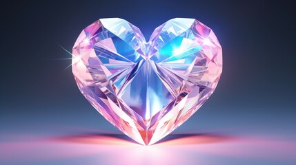 Fototapeta premium Pink Crystal heart background. Happy Valentines Day, wedding concept. Symbol of love. Diamond gemstones crystalline hearts semi&nbsp;precious&nbsp;jewelry. For greeting card, banner, flyer, party invitation..