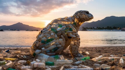 Plastic waste management: Pictures capture recycling efforts, beach clean-ups, or initiatives promoting plastic-free lifestyles, showcasing solutions to combat plastic pollution. Generative AI - obrazy, fototapety, plakaty