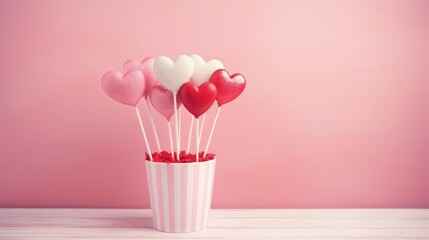 Valentine's day concept with heart shaped candy on pink background.