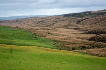 Agricultural Farmland in stark contrast to the original tussock country in New Zealand's high country