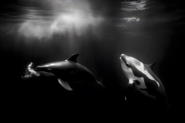 Killer Whale, orcinus orca. Neural network AI generated art