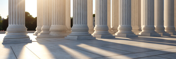 Columns outside of the supreme court., in the style of photorealistic detailing, low poly - obrazy, fototapety, plakaty