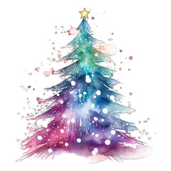 Watercolor abstract Christmas tree - isolated on transparent background