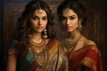 A portrait of young Indian women in a unique, ethereal fashion style that evokes a sense of magic and fantasy.