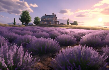 Summer lavender field beautiful landscape - obrazy, fototapety, plakaty