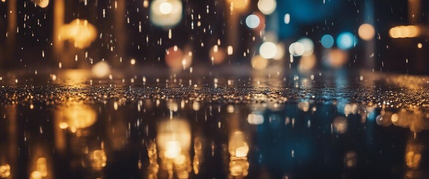 An intimate scene of sparkling lights on a wet surface, suggesting a rainy night with reflections