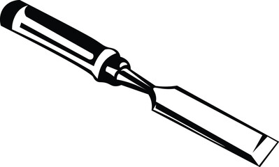 Cartoon Black and White Isolated Illustration Vector Of An Isolated Carpenters Chisel
