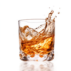 Macro shot of a whiskey glass splash isolated on white background 