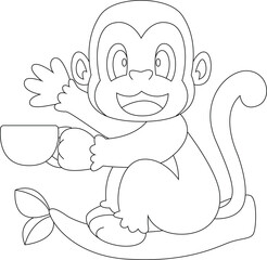 Monkey Coffee Cup Animal Vector Graphic Art Illustration