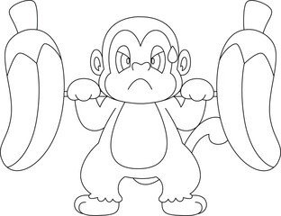 Monkey Banana Bodybuilding Dumbbell Animal Vector Graphic Art Illustration