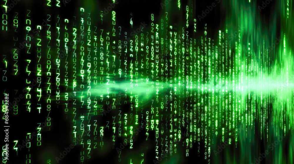 Poster binary code on black background, computer generated abstract background