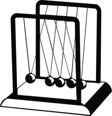Cartoon Black and White Isolated Illustration Vector Of Newtons Cradle Balance Pendulum 
