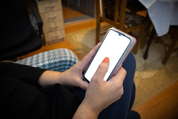 Female hand using a smartphone with blank screen