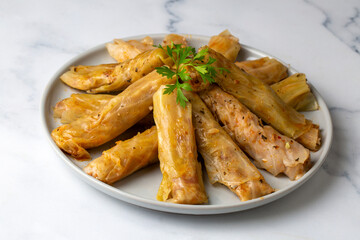 Lahana Sarma - Lahana sarmasi, Turkish traditional food,a boiled cabbage leaf that is formed into a roll with a stuffing of rice
